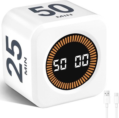 Cuteefun Cube Visueller Timer, Drehbarer Pomodoro Timer, 5/10/25/50 Minuten