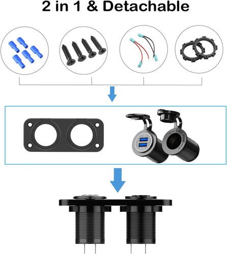 QC 3.0 USB Outlet 12V Boat Marine Waterproof Cigarette Lighter Socket Splitter 1 - Picture 5 of 7