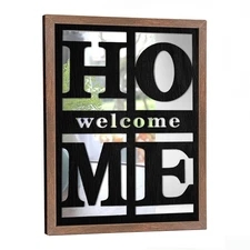 Wall Decor Wooden Welcome Home Signs, Rustic Farmhouse Accent Mirror for Livi...