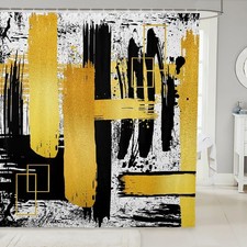 72x72 inch Abstract Shower Curtain Modern Geometric Black White Gold Decor
