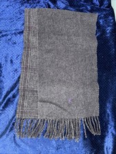 Polo Ralph Lauren Lambswool Blend Scarf Reversible Plaid Gray Fringe Italy