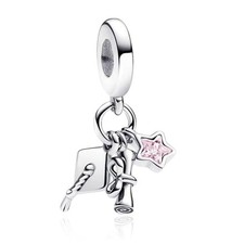 Pink Graduation Triple Dangle Charm 925 Sterling Silver Charms for Bracelets and