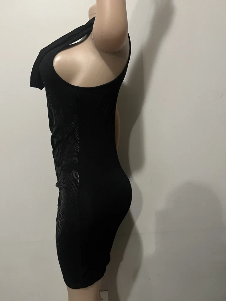 Vestido sin mangas Guess Los Angeles para mujer negro tejido elástico pulóver metálico XL Foto 4 de 4