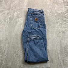Carhartt Denim Jeans Mens 34x31 Blue Medium Wash Relaxed Fit Elastic Cuff Patch