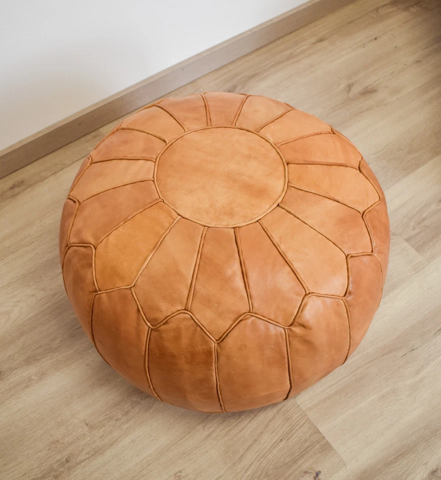 Scandinavian Leather Pouffe XL Brown- Delivered Stuffed, Ottoman, Footstool - Image 4 of 4