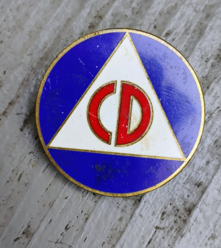 Vintage Civil Defense Hat Badge - Sterling Silver -