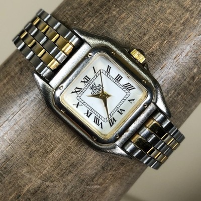 Geneva Women Tank Square Two Tone Quartz Analog 23mm Watch 6 1/2''