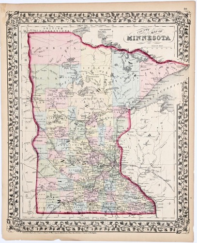 1875 MINNESOTA Map ORIGINAL (13.5X11.5) Mitchell Atlas - ST PAUL - MINNEAPOLIS - Picture 2 of 6