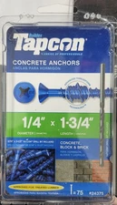 75 Tapcon Phillips Head Concrete Anchors Masonry Screw 1/4" x 1-3/4" 24375 Blue