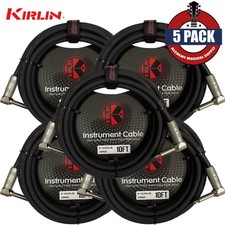 5-PACK Kirlin 10FT Right Angle 1/4" 20AWG Electric Guitar Patch Cable Black