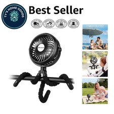 Rechargeable Battery Operated Stroller Fan with 360 Flexibility LED Light
