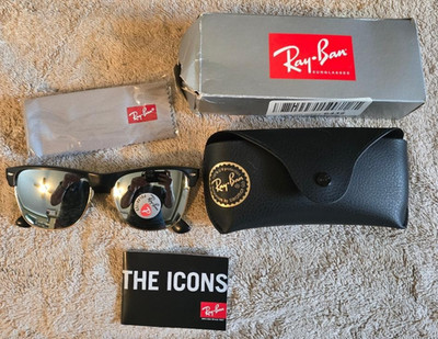 RAY BAN | NEW open box | CLUBMASTER METAL | 3716 187 - 58 | BLACK | GOLD | GREEN