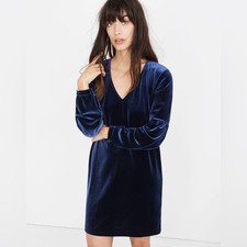 Madewell Deep Navy Velvet Balloon-Sleeve Dress