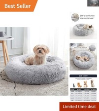 Calming Anti-Anxiety Round Dog  Cat Bed - Fluffy Faux Fur Comfort - 20"-30"