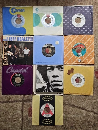 Lot 10 Rock 45's Richie Havens Jeff Healey Heart Jimi Hendrix Catfish Hodge + 1