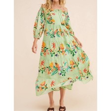 Anthropologie FARM Rio Tropical Floral Off Shoulder Tiered Midi Dress Sz M