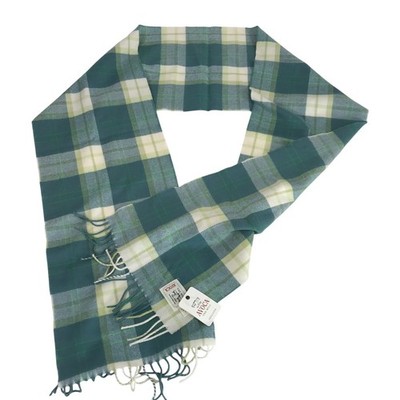 Avoca The Mill Ireland Scarf 100% Pure New Wool Green Teal Plaid Fringed NWT