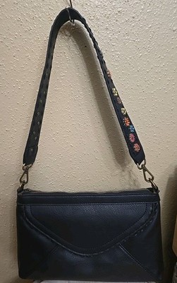 Carlos By Carlos Santana  Black floral Shoulder purse tiny flowers on strap