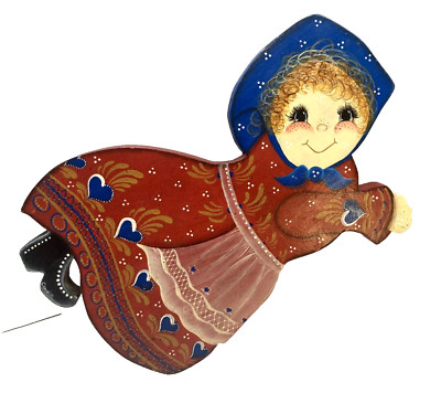 Vintage Wooden Folk Art Wall Hanging Young Woman Hand Painted 12 x9.5  Signed