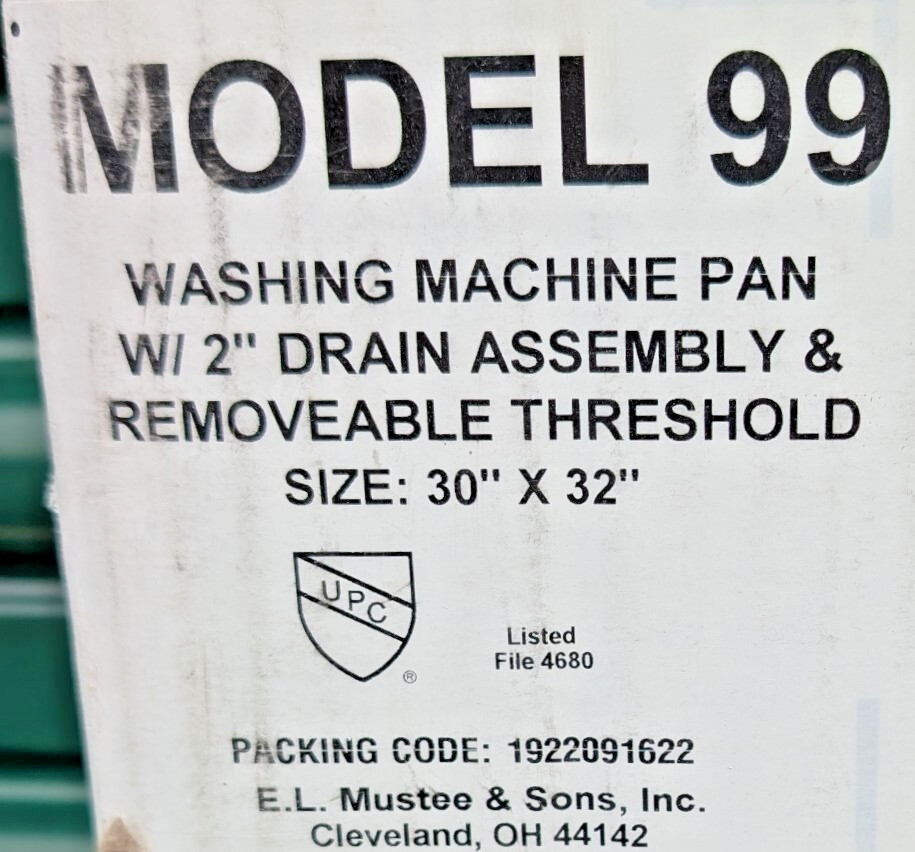 Mustee 99 DURAPAN 30 x 32 x 2 1/2 Fiberglass Washing Machine or Water Heater Pan