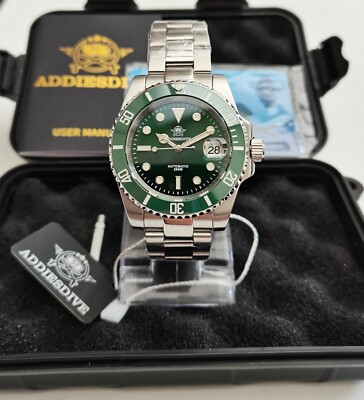 NEU IN OVP ADDIESDIVE MY-H3-2AC AUTO STAHL UHR GREEN SAPPHIRE SEIKO NH35 BGW9 200m