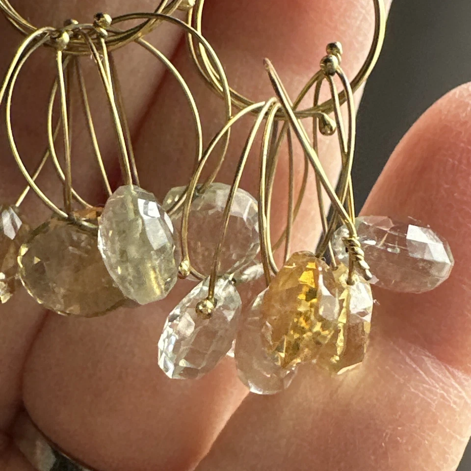 Pendientes colgantes perforados topacio citrino relleno oro 14K Foto 4 de 4