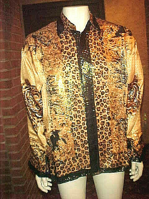 VINTAGE MEN'S METALLIC SILK SHIRT TIGER ANIMAL PRINT VINTAGE MEN'S METALLIC SILK SHIRT TIGER ANIMAL PRINT