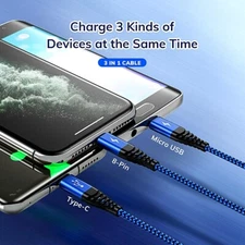 New Charger Cell Phone Cable Micro 3 In 1 Universal IPhone Type C Samsung