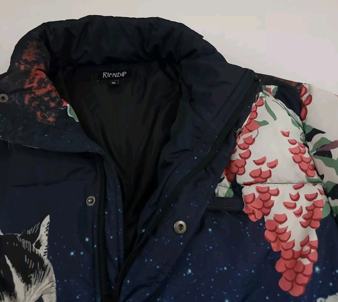 RIPNDIP 中綿アウターS 美品 Ripndip Snow Bird Cat Multicolor All Over Pattern Puffer