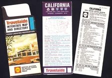 SHELL OIL Original California Interstate Map & Directory TRAVELAIDE 3 Items 1972