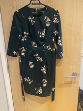 Forest Green Flower 3/4 sleeve Belted Dress in Size M zippered