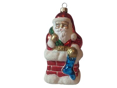 Vintage Santa Claus Christmas Ornament Hand Glass Blown With Chimney ...