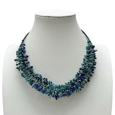 Wire Multi Strand Faux Turquoise  Lapis Chip Beaded Necklace
