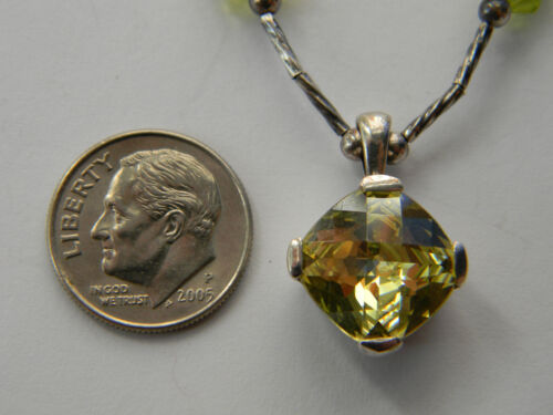 Fine Handmade 925 Sterling Silver Peridot Cushion Cut Pendant Choker Necklace - Picture 2 of 6