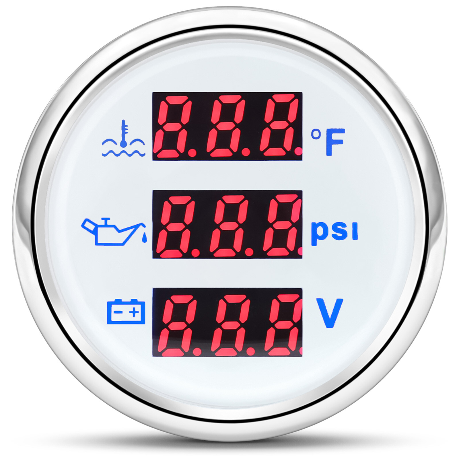 52mm 3 In 1 Multifunction Gauge Oil Pressure Water Temp Volt for Boat