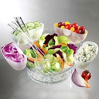 Serving Orbit Bowl-on-ice With 4 Side Servers Tacos Dips Chips Salads Dining Serving Orbit Bowl-on-ice With 4 Side Servers Tacos Dips Chips Salads Dining