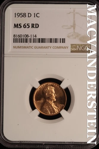 1958-D Lincoln Wheat Cent - NGC MS 65 RD - Brilliant Uncirculated  #SLE17
