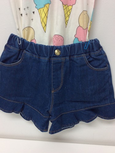 PatPat Baby Girls' 2-Piece Ice Crean Pattern Top & Denim Shorts Set 3 to 7 - Picture 3 of 6
