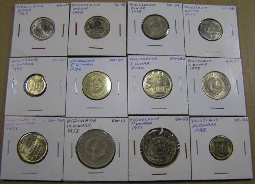 Yugoslavia Lot of 12 Diff Coins in 2x2 Holders, 1965 to 2000 Lustrous BU-UNC - Foto 1 di 11