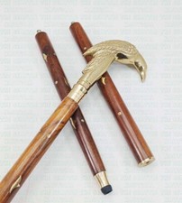 New Vintage Antique Golden Raven Crow Handle 3Fold Brown Wood Walking Stick Cane
