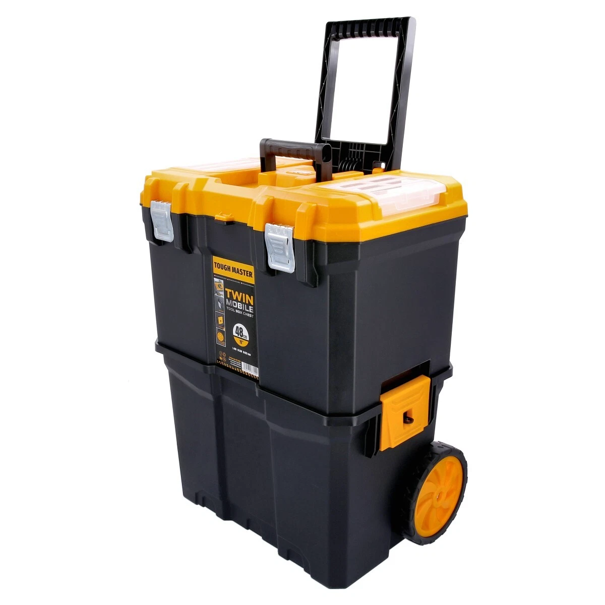 Stackable Tool Storage Box 19 on Wheels with Tote Tray and Compartments