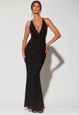 brand new, never used embellished plunge halter neck evening gown in black | eBay brand new, never used embellished plunge halter neck evening gown in black | eBay