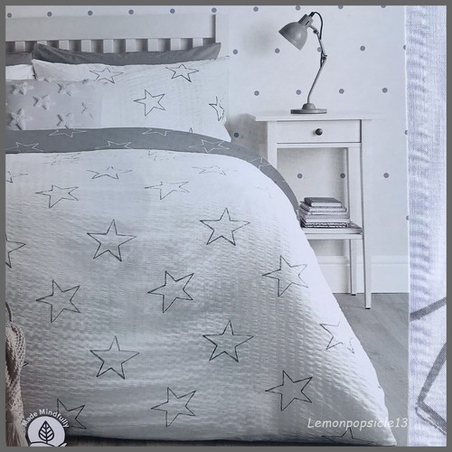Mrs Hinch Tesco Kids Seersucker Star Single Double Duvet Cover Grey