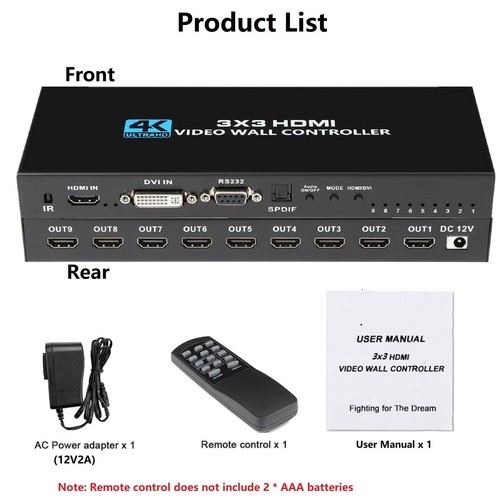 3X3 Video Controller 4K 30Hz HDMI DVI Video Wall Controller 1X9 Screen Splitter - Picture 5 of 16
