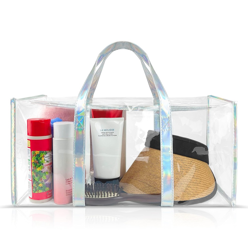 Feybaul Tote Bag for Women Clear Gym Bag PVC Beach Bag Sports Duffel Bag with
