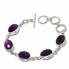 Purple Amethyst Gemstone Handmade 925 Sterling Silver Jewelry Bracelet Sz 7-8"