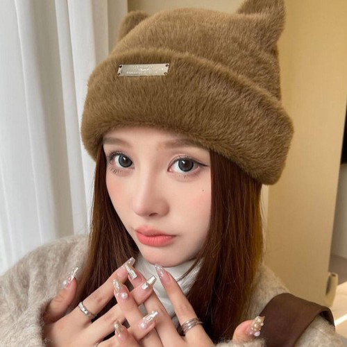 Gorros cálidos con oreja de gato suaves cálidos sombrero lindo sombrero de felpa para mujer EE. UU. Z5T8 - Imagen 3 de 14