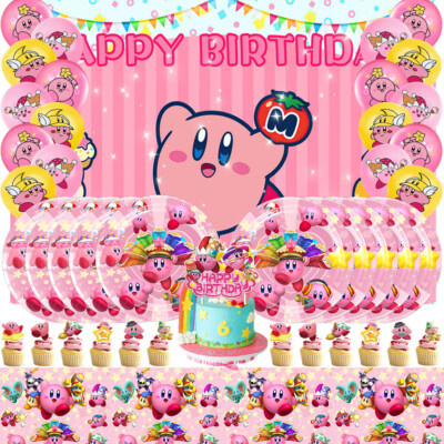 Kirby Party Supplies Birthday Decoration Set Plates Balloons Banner 5x3ft