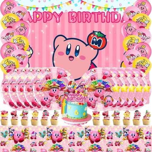 Kirby Party Supplies Birthday Decoration Set Plates Balloons Banner 5x3ft - 第 1/8 張圖片