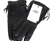 NEW WOMENS BLACK SMALL UGG THEORA FRINGE LEATHER SMART TOUCH SCREEN TECH GLOVES
